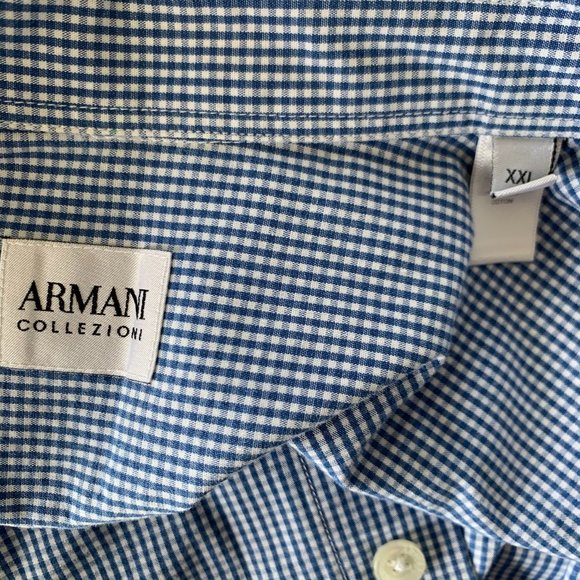 Armani Collizioni Blue Gingham Plaid Dress Shirt - Picture 5 of 7
